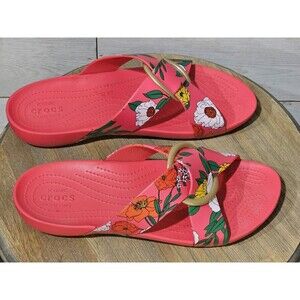 CROCS SERENA PRINTED CROSS-BAND FLORAL / RED WOMENS SLIDE US 10